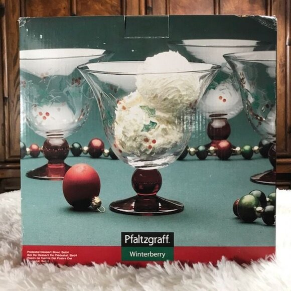 Pfaltzgraff Set of 4 Winterberry Glass Pedestal Dessert Bowls - Picture 9 of 11